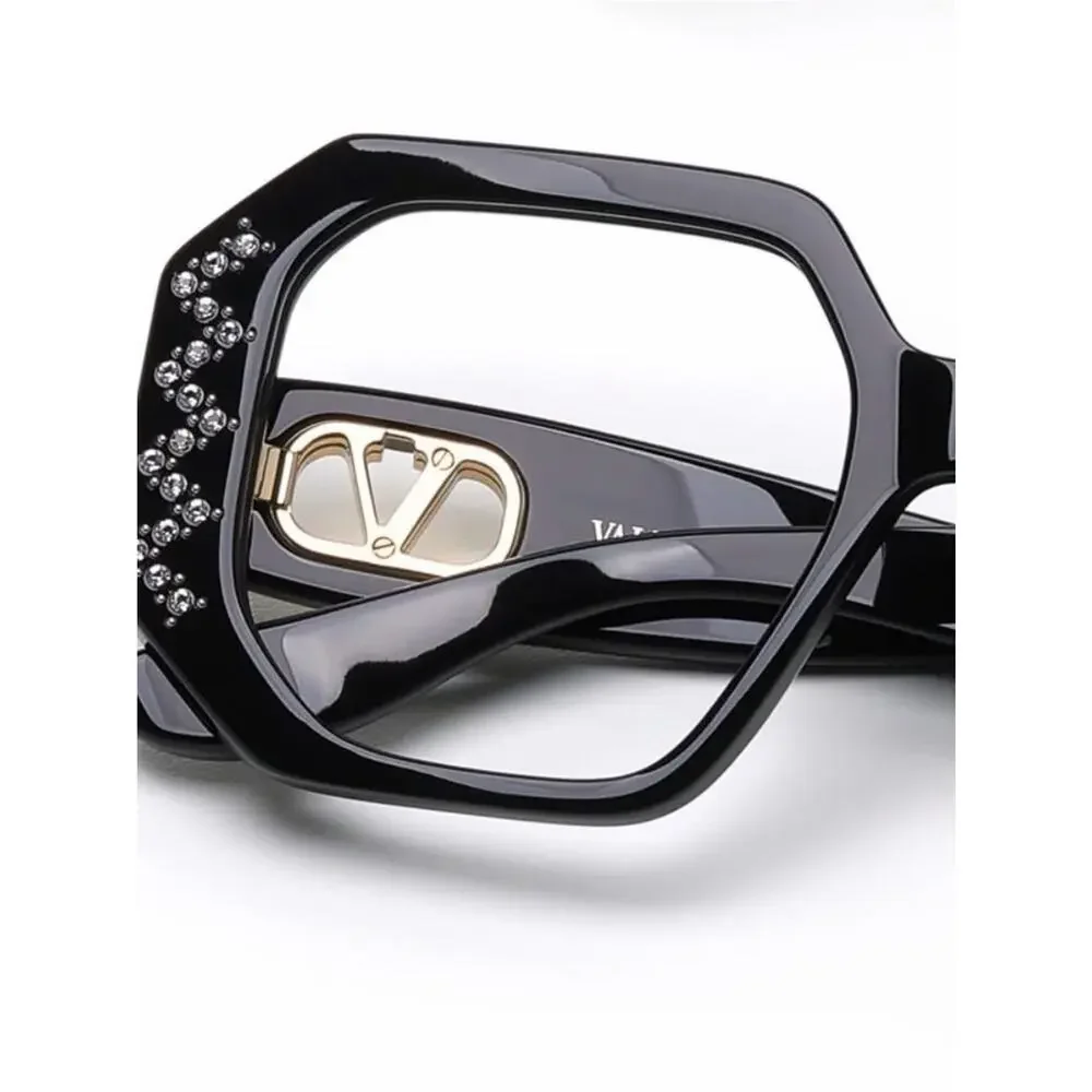 New Valentino VG0003O 004 Black Oversized Crystal-Embellished Square Eyeglasses